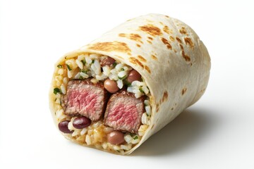 Delicious Grilled Steak Burrito with Rice, Beans, and Herbs
