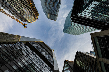Frankfurt am Main skyscrapers view from below against the sky