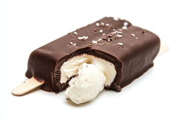 Delicious Chocolate Covered Ice Cream Bar with a Bite Taken Out