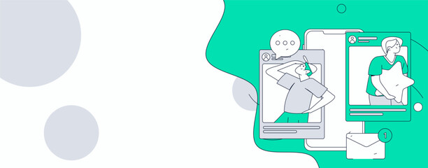 Virtual characters social communication concept business flat vector hand drawn illustration
