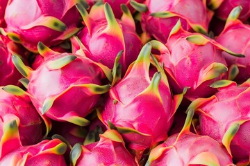 Appetizing Close up of Arranged Fresh and Vibrant Dragon Fruits on Background