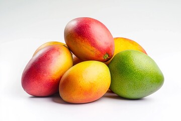 Colorful Arrangement of Fresh Ripe Mangoes on Plain Background
