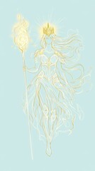 Golden Goddess with Crown and Flaming Staff