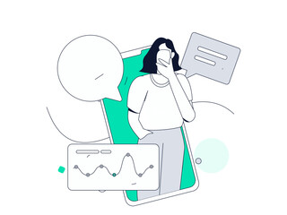 Virtual characters social communication concept business flat vector hand drawn illustration
