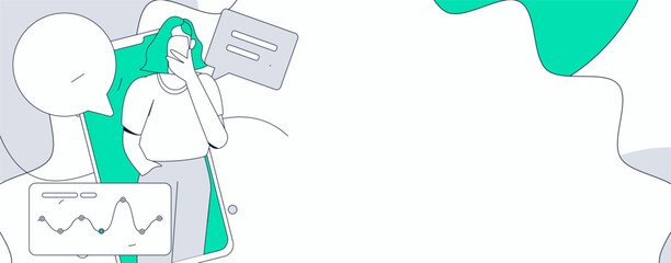 Virtual characters social communication concept business flat vector hand drawn illustration
