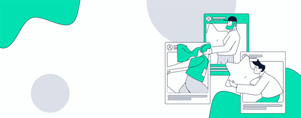 Virtual characters social communication concept business flat vector hand drawn illustration
