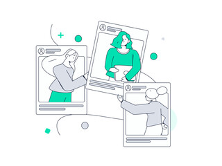 Virtual characters social communication concept business flat vector hand drawn illustration
