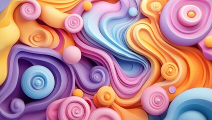 Abstract colorful 3D swirls and spheres background.