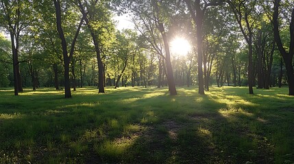 Fototapeta premium Panoramic view of the sun shining through the tree