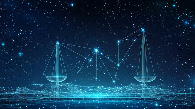 Wireframe illustration of libra constellation in a starry night sky. Constellation. Illustration