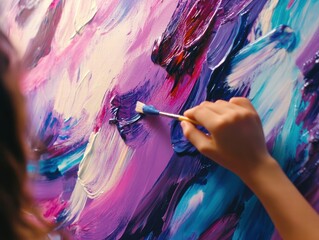 Colorful Abstract Painting with Brush Stroke in Vibrant Hues