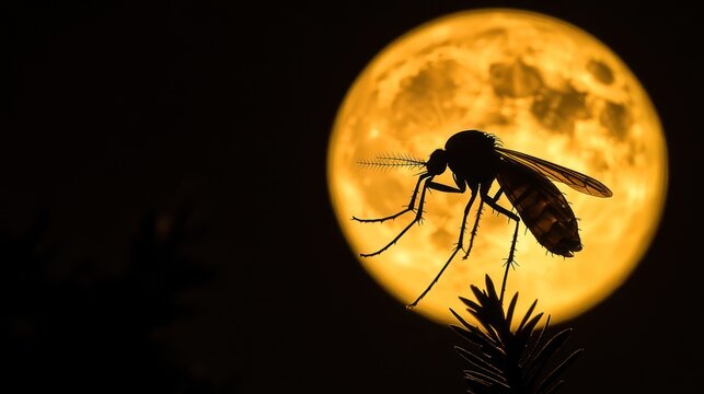 Silhouetted Mosquito Against a Full Moon