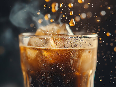 Detailed shot of iced Americano with condensa