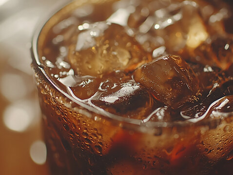 Detailed shot of iced Americano with condensa