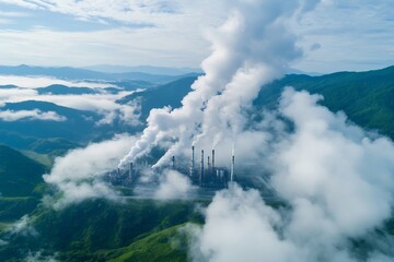 Fototapeta premium Aerial View of Industrial Oil and Gas Refinery Factory with Smoke Stacks Emitting Power and Fuel Energy