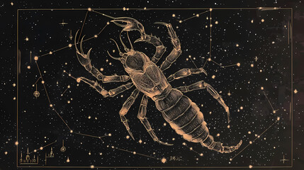 Outline of constellation of scorpio in night sky. Constellation. Illustration