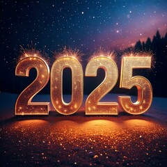 2025 Happy New Year Gold Sparkle Bokeh Lights Square Social Media Post | AI Generated image