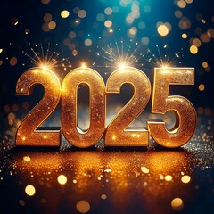 2025 Happy New Year Gold Sparkle Bokeh Lights Square Social Media Post | AI Generated image