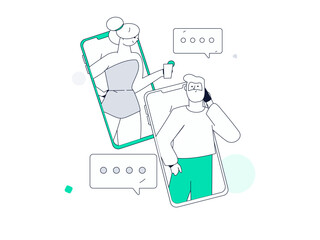 Virtual characters social communication concept business flat vector hand drawn illustration
