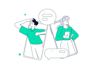 Virtual characters social communication concept business flat vector hand drawn illustration
