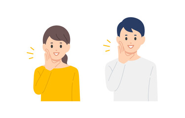 呼びかけのポーズをする若い男女･夫婦のセット【人物ベクターイラスト素材】