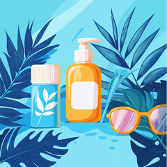 Vivid Cartoon Style Image Promoting Sunscreen Use and UV Protection for Skin Wellness