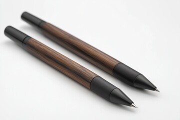 Elegant Wooden Mechanical Pencils on White Background Pair of Writing Instruments