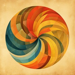 Obraz premium Abstract Swirl Design Vintage Colors Geometric Pattern Retro Style Circular Artistic