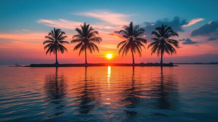 Obraz premium Silhouettes of Palm Trees at Sunset