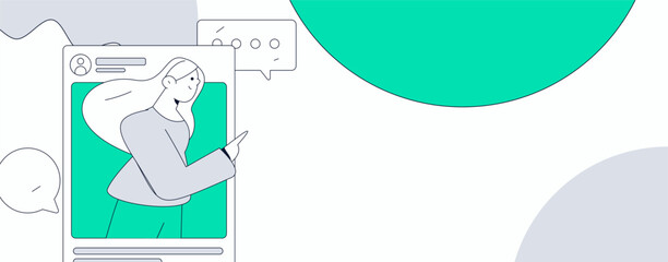 Virtual characters social communication concept business flat vector hand drawn illustration
