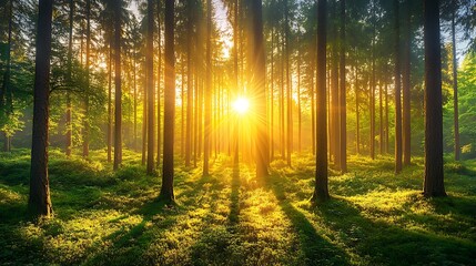 Fototapeta premium Panoramic view of the sun shining through the tree