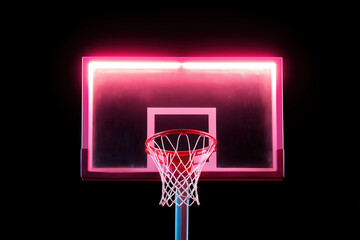 Neon Pink Basketball Hoop on Black Background