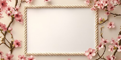 Blank Frame Surrounded by Delicate Pink Cherry Blossoms