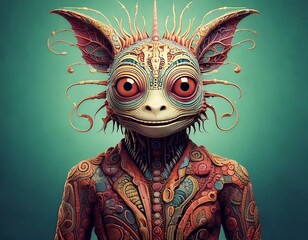3D Creature Concept Art, Surreal Anthropomorphic Character, Whimsical Nature Fantasy Monster, Cute and Happy | AI Generated image
