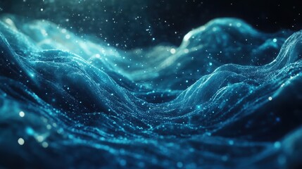Abstract Blue Glowing Particle Wave Landscape