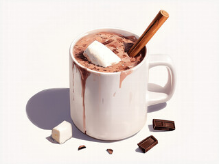 Hot Chocolate with Marshmallow and Cinnamon Stick