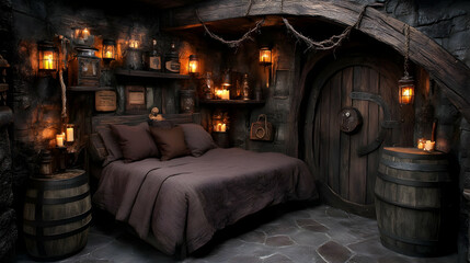 Interior design of a modern living room in a farmhouse or country style home. With its earthy hues, grey sofa, and wooden textures, this modern rustic lounge creates a warm and welcoming atmosphere.