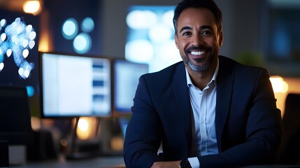 Smiling executive seated at a AI generated illustration