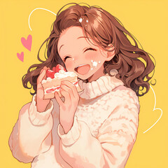 嬉しそうにケーキを手で食べる女の子