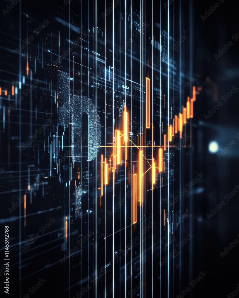 Poster dynamic digital art of vertical light beams and data visualization abstract environment futuristic c