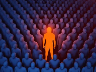 A standout individual illuminated among a crowd, symbolizing self-promotion and personal branding.