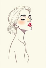 Elegant Minimalist Line Drawing of a Woman's Profile: A Simple Yet Expressive Artwork in Low-Saturation Colors and Flowing Lines