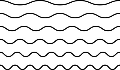 Set of simple black wavy lines, editable stroke path vector illustration