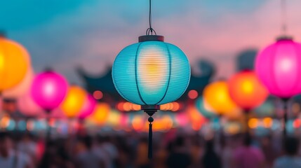 Illuminated Lanterns Create a Magical Atmosphere at a Vibrant Multicultural Festival Night Scene. People Candid from Various Cultures Multicultural Festival Concept
