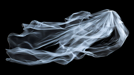 Naklejka premium Studio photo of a wedding veil moving, shadow black background. Veil. Illustration