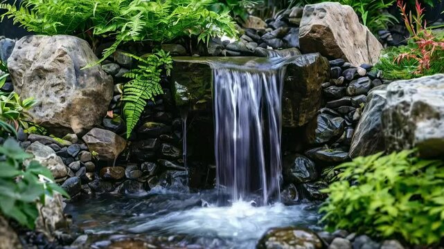 A Mini Waterfall Among Rocks and Plants