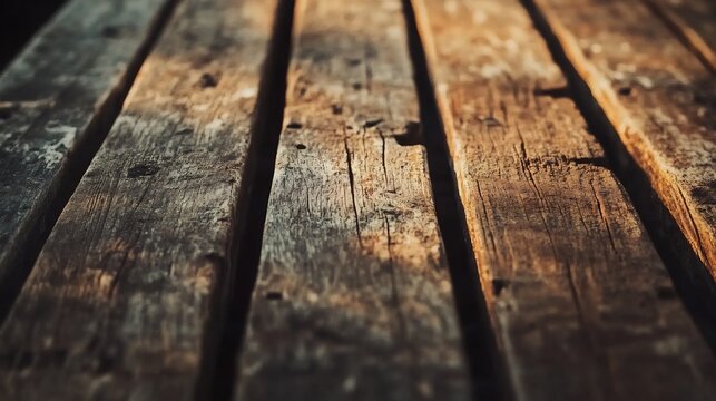 Close-up of weathered, parallel wooden planks, showing texture and age.