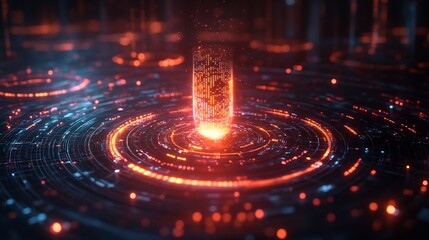 Futuristic representation of a company's competitive edge through a glowing holographic unique selling point USP set against a background of abstract multidimensional market competitors