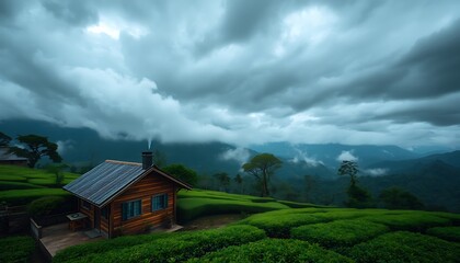 Fototapeta premium a small cabin with a smoke stack on the top of it