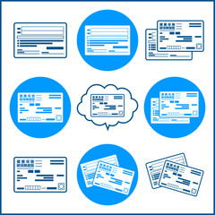 健康保険証（表裏両面）のイラスト　白背景に青色のアイコン